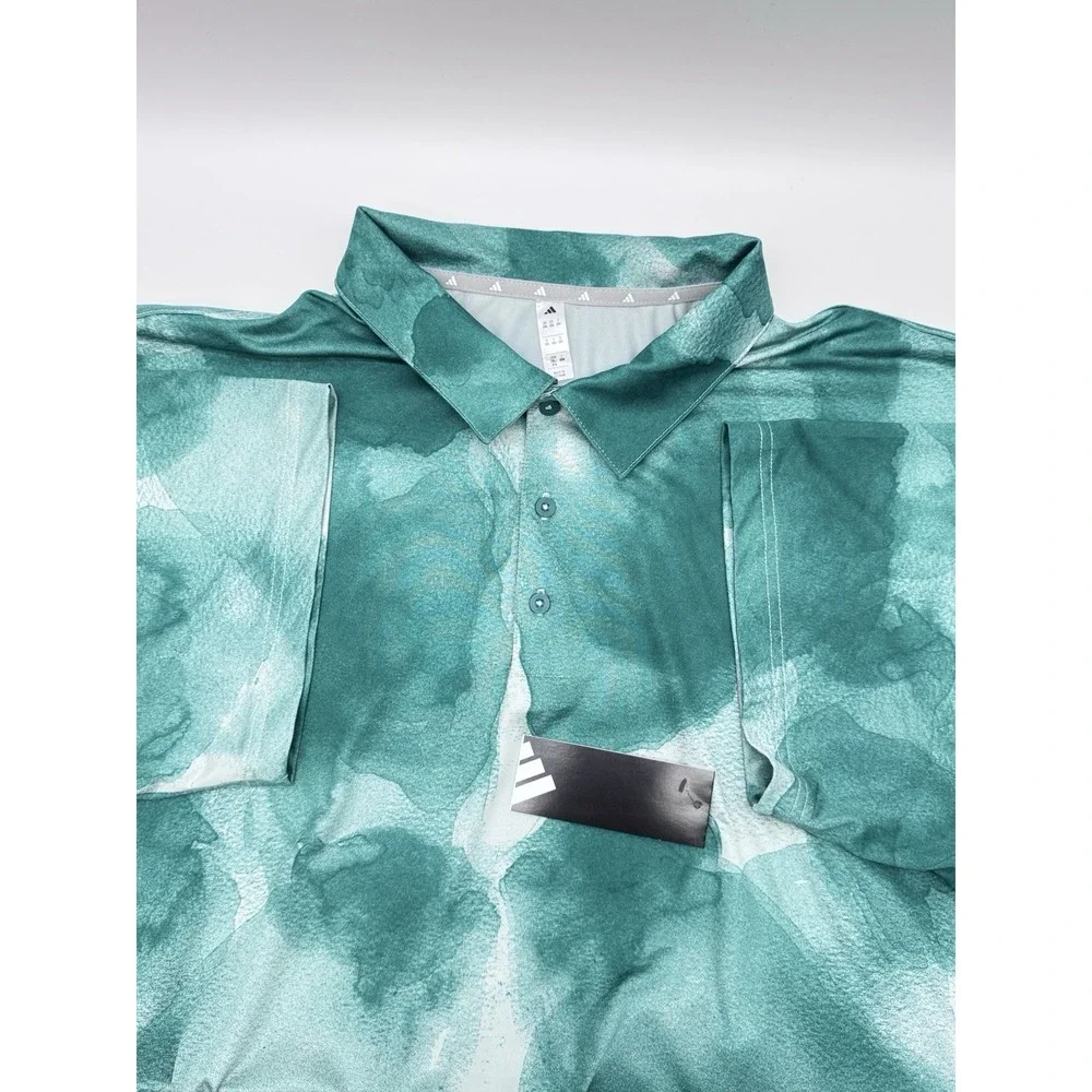 2XL Adidas Men's Ultimate Polo Cloud Print Golf Shirt,Green/Wndr Silver,Size 2XL